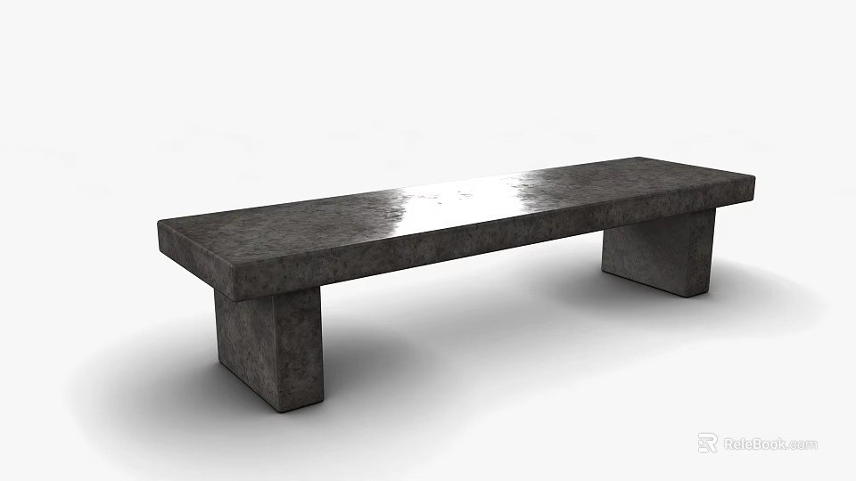 Long Modern Concrete Bench With Smooth Surface And Sturdy Support Legs 3d model 
