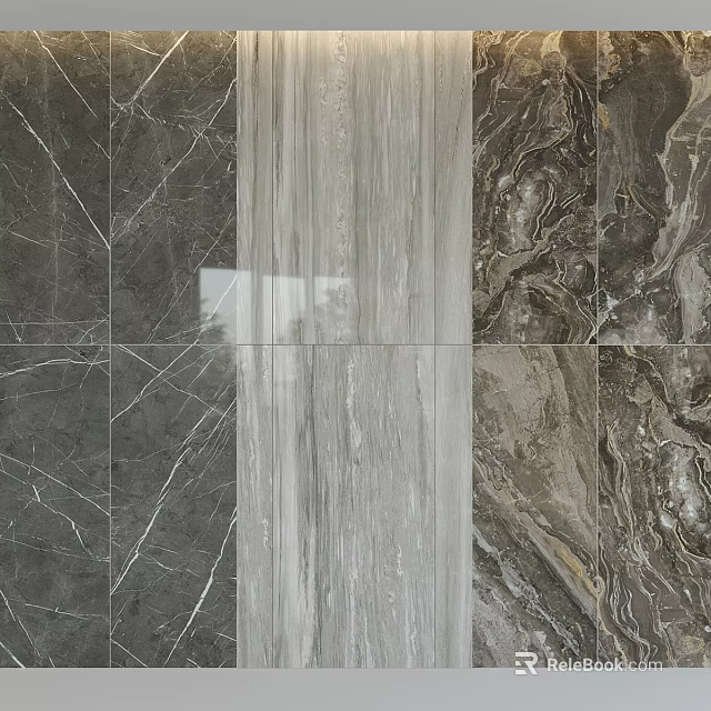 Natural Stone Background Wall With Marble Texture Panels And Different Gray Patterns Design 3d model 