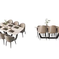 Modern Dining Table Set With Rectangular Table Six Chairs And Vase Decoration 3d model