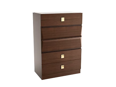 Brown Wooden Chest of Drawers with Five Drawers and Gold Handles 3d model