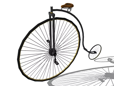 Vintage Bicycle With Large Front Wheel Small Rear Wheel And Brown Saddle 3d model