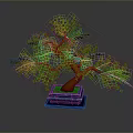 Decorative Bonsai Tree Featuring Green Leaves Brown Trunk and Blue Base Stand