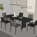 Modern Simple Dining Table and Chair Combination Long Dining Table Marble Dining Table and Chair Combination Simple Dining Chair Simple Chandelier 3d model