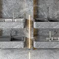 Stainless Steel Kitchen Sinks Mounted on Gray Marble Walls with Modern Faucets
