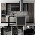 Modern Kitchen With Stylish Dark Cabinets And Marble Countertop Design