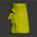 Smiling Animal Head Wooden Sculpture With Detailed Eyes And Textured Surface