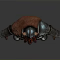 Horned Warrior Character With Red Beard Metallic Armor And Red Cape