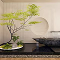Zen Courtyard Garden Design With Bonsai Tree Stone Basin And Water Feature