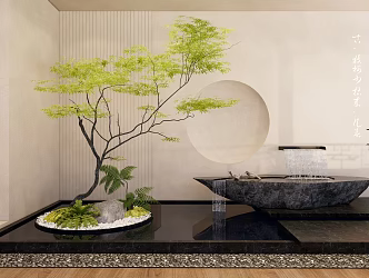 Courtyard sketch new Chinese style landscape landscaping courtyard landscape sketch pine stone indoor landscape pine moss withered mountain stone Zen landscape 3d model