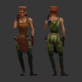 3D Fantasy Character With Red Hat Orange Top Green Pants Front And Back Views