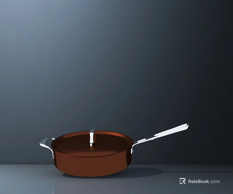 Essential Copper Kitchen Pan With Silver Handles For Daily Cooking Use 3d model 