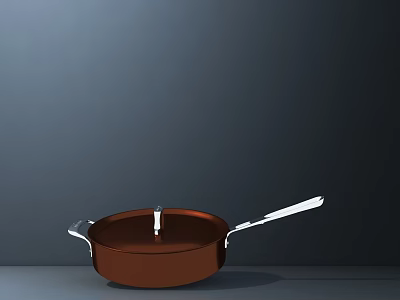 Essential Copper Kitchen Pan With Silver Handles For Daily Cooking Use 3d model