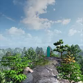 Breathtaking Natural Landscape With Lush Green Mountains Calm Turquoise Lake And Bright Sunny Sky