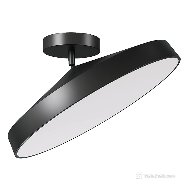 Modern Black Circular Ceiling Light Featuring White Lampshade And Sleek Design 3d model