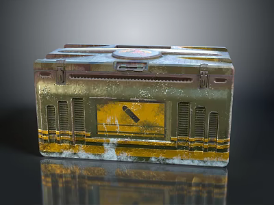 Weathered Metal Weapon Case With Brass Yellow Finish Lock And Ventilation Grilles 3d model