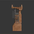 Ancient Architectural Stone Structure With Decorative Spire Top Metal Framework And Square Base