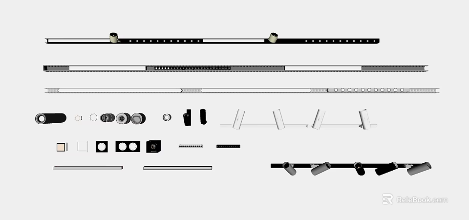 Downlights And Spotlights Track Lighting System With Various Styles And Installation Accessories 3d model 