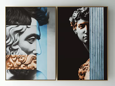Classical Sculpture Profile Paintings With Colorful Details And Vertical Stripes Art 3d model