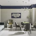 Modern Entertainment Room Interior Design With Gray Sofa Chairs Table Blue Decorative Painting And Chandelier 3d model