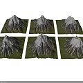 Green Grass Covered Bases of Snowy Mountain Models in Grid Arrangement