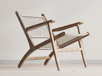 Light Wood Leisure Chair With Woven Seat And Minimalist Design For Home Decor 3d model