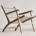Light Wood Leisure Chair With Woven Seat And Minimalist Design For Home Decor