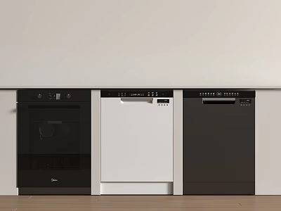 Modern Built in Kitchen Appliances with Black Oven White Dishwasher and Black Microwave Sleek Design 3d model