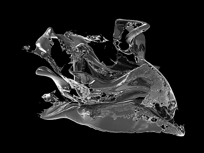 Dynamic Abstract Silver Transparent Liquid Splash Form On Black Background 3d model