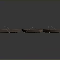 Three Classic Wooden Rowing Boats with Oars Arranged on Gray Background