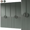 Modern Wooden Wall Design With Vertical Stripes And Circular Decorative Elements 3d model