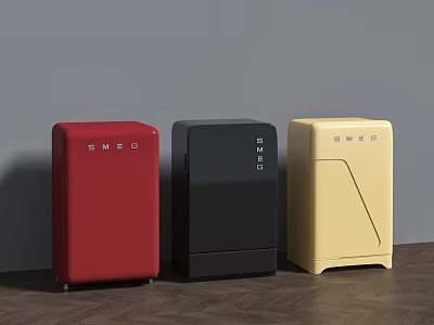 SMEG Retro Style Red Black Cream Refrigerators Modern Kitchen Appliances 3d model