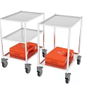 Metal Utility Cart With Orange Box On Shelf And Swivel Wheels