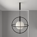 Modern Minimalist Pendant Light With Circular Black Metal Frame And White Spherical Shade