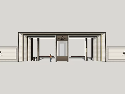 Modern Architectural Entrance Gate Design With Glass Doors And Side Walls 3d model