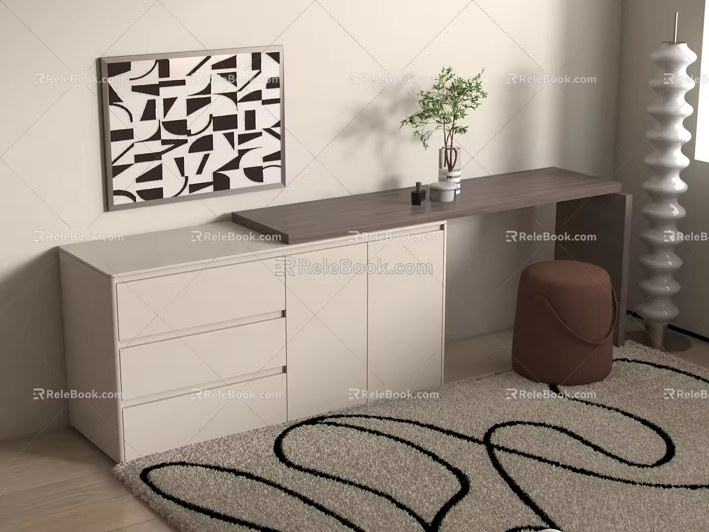 Modern Italian Dressing Table Light Luxury Dressing Table Makeup Table Makeup Stool Combination Makeup Mirror Desk Ornaments Combination Vase 3d model