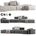 Modern Gray Linen Sectional Sofa With Soft Pillows And Cozy Throw Blanket