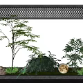 Elegant Garden Ornament Display With Green Plants Tall Tree Stone And Moon Decor