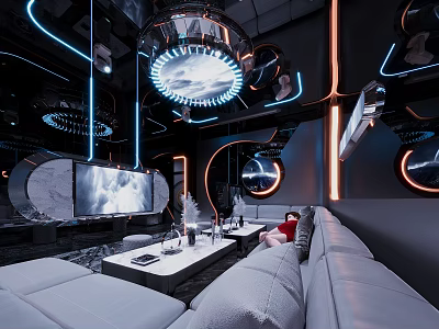 Futuristic KTV Space With Luxury Sofas Large TV And Neon Lighting 3d model