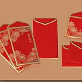 Red Envelopes With Golden Floral Patterns And Auspicious Chinese Characters Design