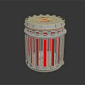 Modern Cylinder Structure With Star Shaped Top Red Vertical Bars Silver Frame And Reflective Surface 3d model