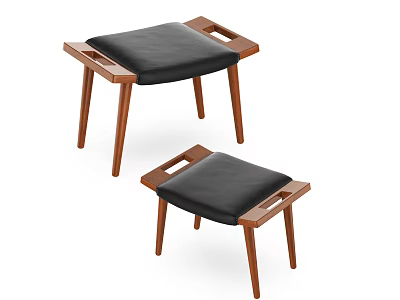 Two Modern Wooden Stools With Black Cushion Seats And Sturdy Legs 3d model