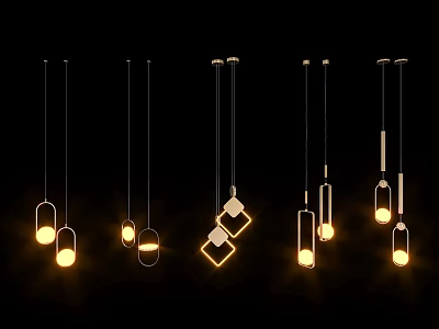 Modern Pendant Lights With Contemporary Geometric Shapes And Metal Finish Illuminated On Black Background 3d model