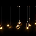 Modern Pendant Lights With Contemporary Geometric Shapes And Metal Finish Illuminated On Black Background