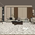 Modern Living Room Interior With Neutral Sofa Coffee Table And Patterned Area Rug 3d model