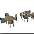 Modern Home Dining Room Round Rectangular Wooden Dining Table Set With Light Blue Chairs 3d model