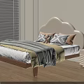 Children's Bed With Cloud Shaped Headboard White Wooden Frame And Decorative Pillows