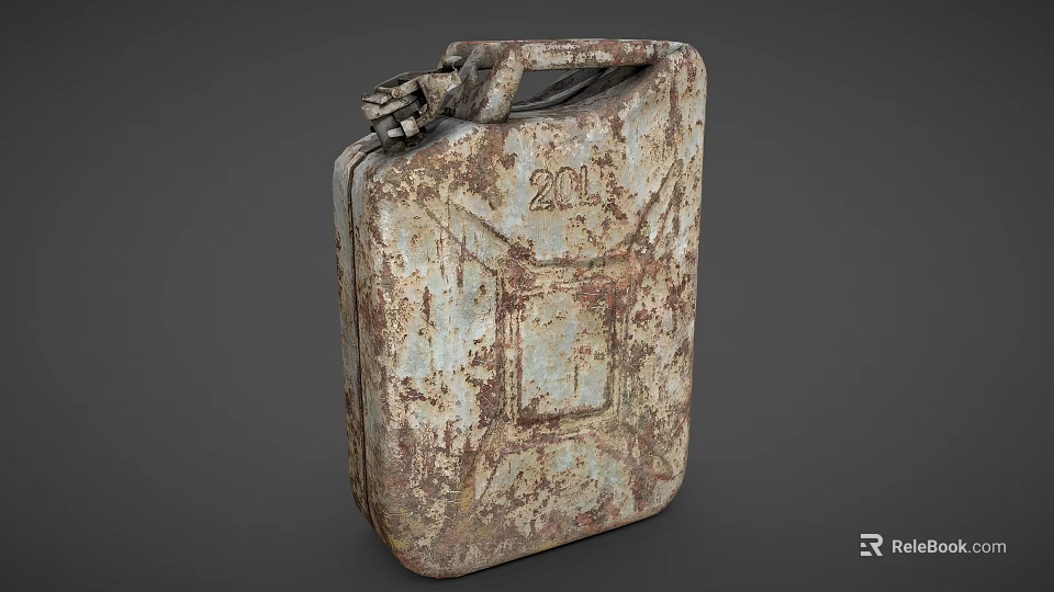 Rusty Old 20 Liter Metal Jerry Can With Weathered Surface And Vintage Design 3d model 