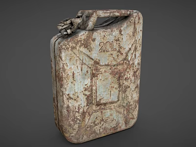 Rusty Old 20 Liter Metal Jerry Can With Weathered Surface And Vintage Design 3d model