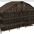 Traditional Two Story Wooden House With Brown Tile Roof And Balcony
