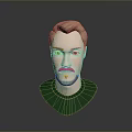 3D Model of Man With Light Brown Hair Beard and Green Shirt on Gray Background
